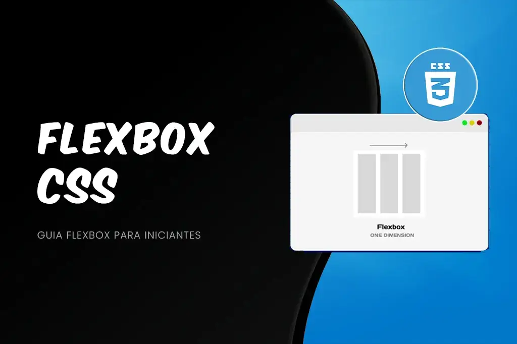 Capa do Guia Flexbox CSS para Iniciantes com ilustração de alinhamento.